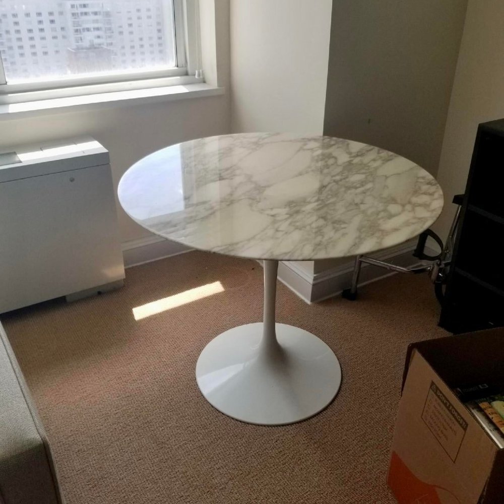 AUTHENTIC WHITE KNOLL SAARINEN TULIP TABLE W/ 36-INCH MARBLE TOP